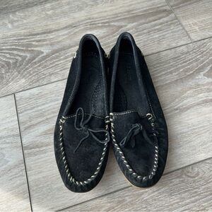 LL  Bean Black Suede Leather Slip On Loafers